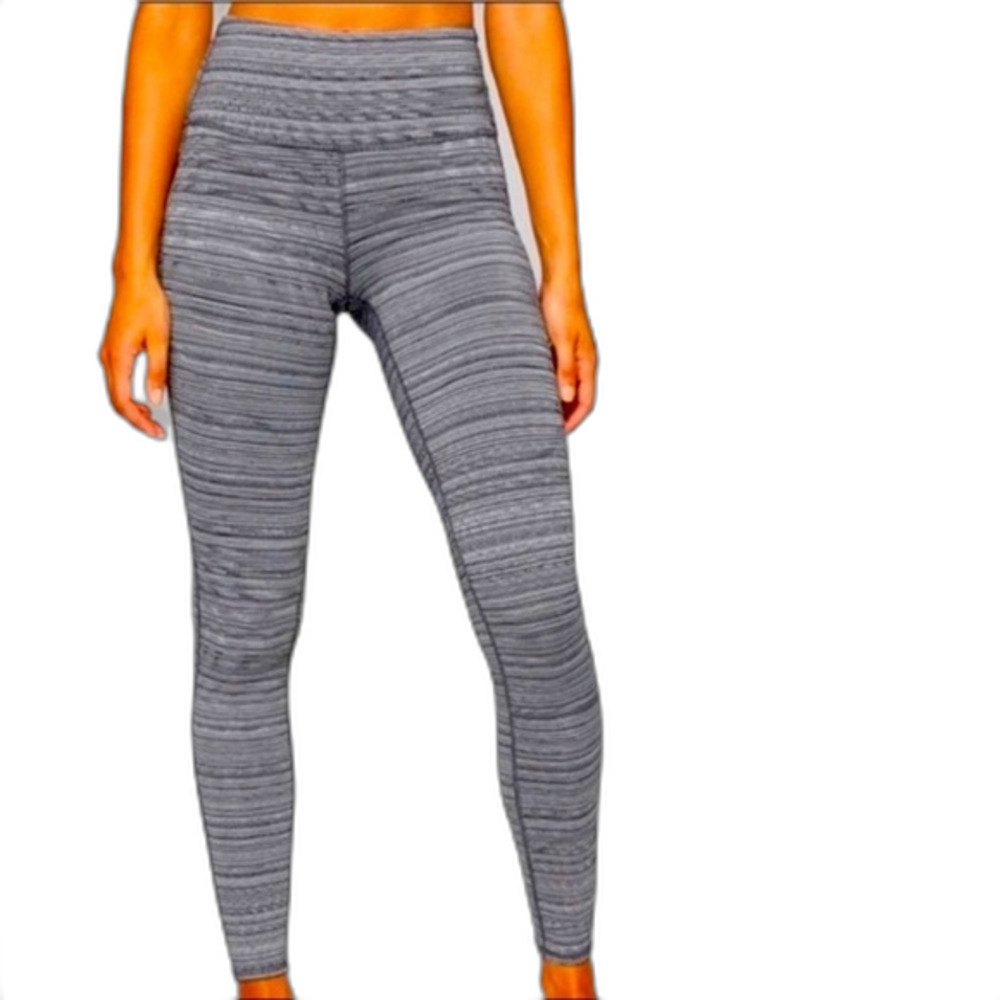 Athleta NWOT Gray Black Space Dye Striped High Rise Crop Leggings Size S